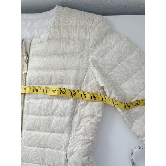 Lilly Pulitzer Reversible Down Jacket XS Cream Gold Zip Puffer Quilted Jacket - Picture 10 of 16